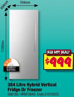 JB Hi-Fi 384 Litre Hybrid Vertical Fridge Or Freezer offer