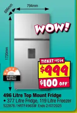 JB Hi-Fi 496 Litre Top Mount Fridge offer