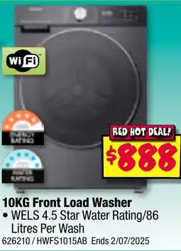 JB Hi-Fi 10KG Front Load 10KG Front Load Washer ⚫WELS 4.5 Star Water Rating/86 Litres Per Wash offer