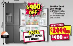 JB Hi-Fi 609 Litre Quad Door Fridge offer