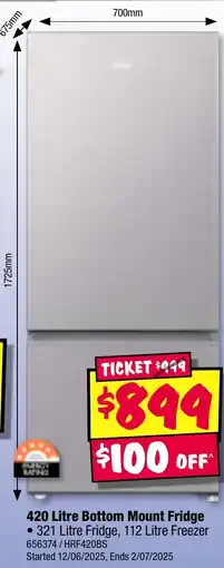 JB Hi-Fi 420 Litre Bottom Mount Fridge offer