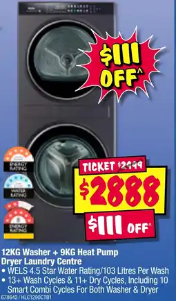 JB Hi-Fi 12KG Washer + 9KG Heat Pump Dryer Laundry Centre offer