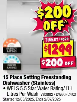 JB Hi-Fi 15 Place Setting Freestanding Dishwasher (Stainless) offer