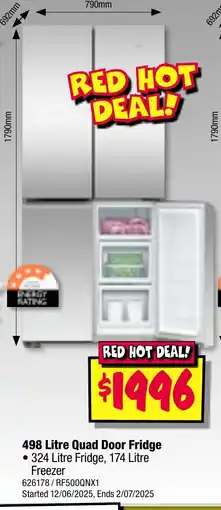 JB Hi-Fi 498 Litre Quad Door Fridge offer