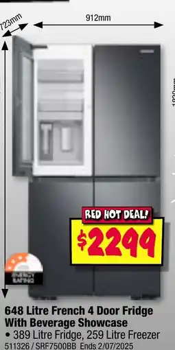 JB Hi-Fi 648 Litre French 4 Door Fridge With Beverage Showcase offer