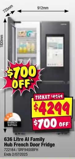 JB Hi-Fi 636 Litre Al Family Hub French Door Fridge offer