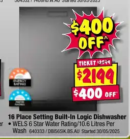 JB Hi-Fi 16 Place Setting Built-In Logic Dishwasher offer