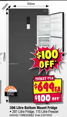 JB Hi-Fi 396 Litre Bottom Mount Fridge offer