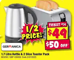 JB Hi-Fi 1.7 Litre Kettle & 2 Slice Toaster Pack offer