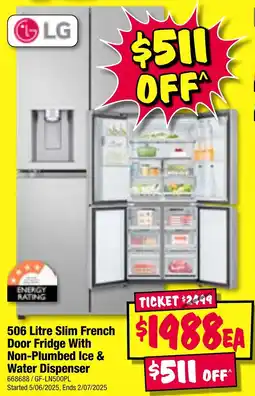 JB Hi-Fi LG 506 Litre Slim French Door Fridge With Non-Plumbed Ice & Water Dispenser offer