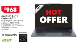 Harvey Norman Acer Swift Go 14 Copilot+ PC offer