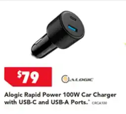 Harvey Norman Alogic Rapid Power 100W Car Charger with USB-C and USB-A Ports. offer