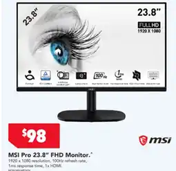 Harvey Norman MSI Pro 23.8" FHD Monitor offer