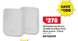 Harvey Norman NETGEAR Orbi Wi-Fi 6 AX1800 Dual-Band Wi-Fi Mesh System - 2-Pack offer