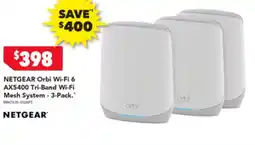 Harvey Norman NETGEAR Orbi Wi-Fi 6 AX5400 Tri-Band Wi-Fi Mesh System - 3-Pack offer