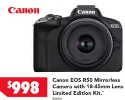 Harvey Norman Canon EOS R50 Mirrorless Camera with 18-45mm Lens Limited Edition Kit offer