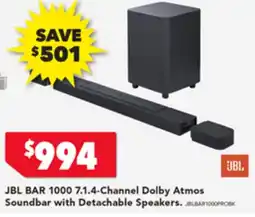 Harvey Norman JBL BAR 1000 7.1.4-Channel Dolby Atmos Soundbar with Detachable Speakers offer