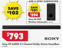 Harvey Norman Sony HT-A3000 3.1-Channel Dolby Atmos Soundbar offer