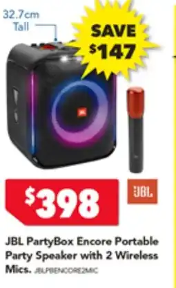 Harvey Norman JBL PartyBox Encore Portable Party Speaker with 2 Wireless Mics offer