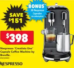 Harvey Norman Nespresso 'Creatista Uno' Capsule Coffee Machine by Breville offer