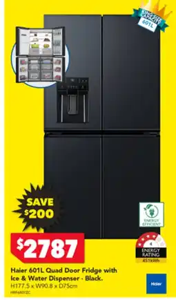 Harvey Norman Haier 601L Quad Door Fridge with Ice & Water Dispenser - Black. offer