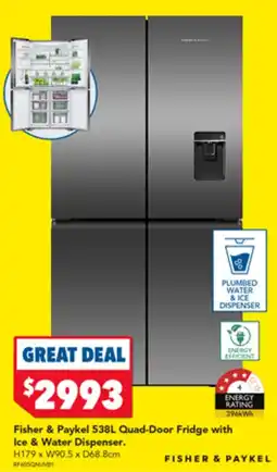 Harvey Norman Fisher & Paykel 538L Quad-Door Fridge with Ice & Water Dispenser. offer