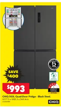 Harvey Norman CHIQ 503L Quad-Door Fridge - Black Steel offer