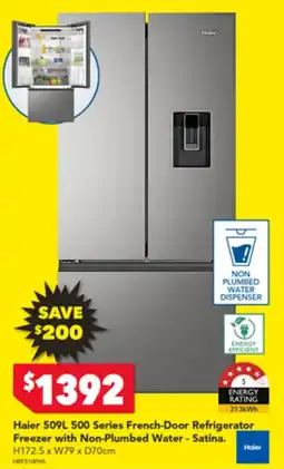 Harvey Norman Haier 509L 500 Series French-Door Refrigerator Freezer with Non-Plumbed Water - Satina. offer