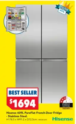 Harvey Norman Hisense 609L PureFlat French-Door Fridge - Stainless Steel. offer