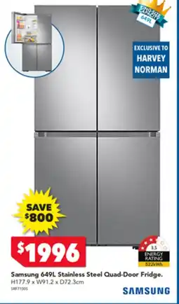 Harvey Norman Samsung 649L Stainless Steel Quad-Door Fridge offer