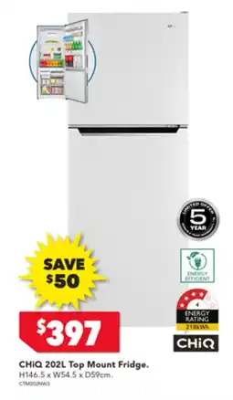 Harvey Norman CHIQ 202L Top Mount Fridge offer