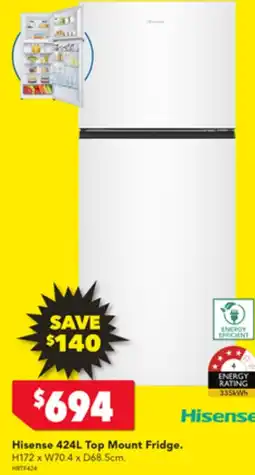 Harvey Norman Hisense 424L Top Mount Fridge. offer
