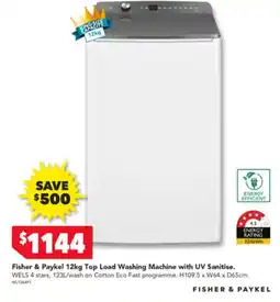 Harvey Norman Fisher & Paykel 12kg Top Load Washing Machine with UV Sanitise. offer