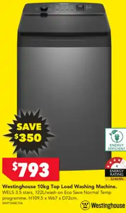 Harvey Norman Westinghouse 10kg Top Load Washing Machine. offer