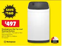 Harvey Norman Westinghouse 6kg Top Load Washing Machine. offer