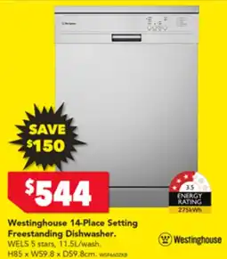 Harvey Norman Westinghouse 14-Place Setting Freestanding Dishwasher offer