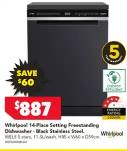 Harvey Norman Whirlpool 14-Place Setting Freestanding Dishwasher - Black Stainless Steel offer