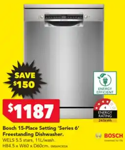 Harvey Norman Bosch 15-Place Setting 'Series 6' E Freestanding Dishwasher offer