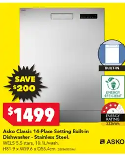 Harvey Norman Asko Classic 14-Place Setting Built-in Dishwasher - Stainless Steel offer