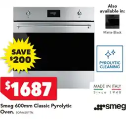 Harvey Norman Smeg 600mm Classic Pyrolytic Oven offer