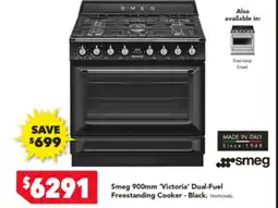 Harvey Norman Smeg 900mm 'Victoria' Dual-Fuel Freestanding Cooker - Black offer