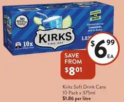 Foodworks Kirks Soft Drink Cans 10 Pack offer