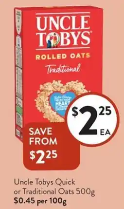 Foodworks Uncle Tobys Quick or Traditional Oats offer