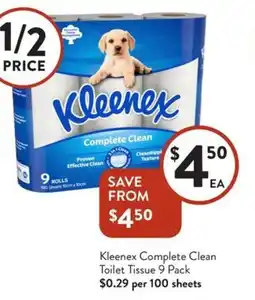 Foodworks Kleenex Complete Clean Toilet Tissue 9 Pack offer