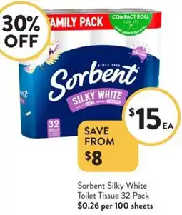 Foodworks Sorbent Silky White Toilet Tissue 32 Pack offer