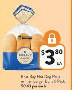 Foodworks Best Buy Hot Dog Rolls or Hamburger Buns 6 Pack offer