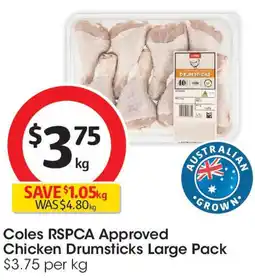 Coles Coles RSPCA Approved Chicken Drumsticks Large Pack offer