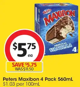 Coles Peters Maxibon 4 Pack offer