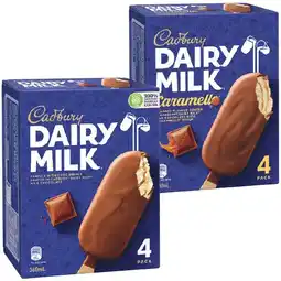 Woolworths Cadbury Ice Cream Bars or Sticks 300-360ml Pk 4 – From the Freezer offer