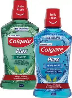Coles Colgate Plax Fresh Mint or Peppermint Mouthwash 500mL offer